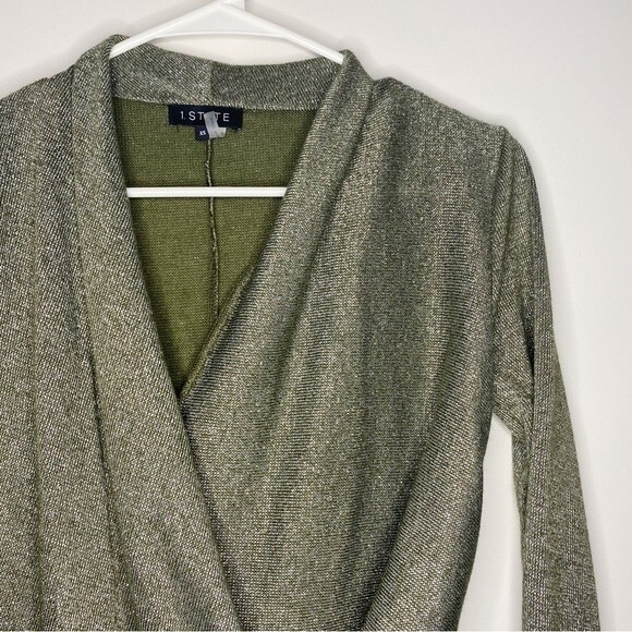 1. State Sparkle Knit Cross Front Top Army Green Heather Metallic Balletcore XS - Picture 3 of 8